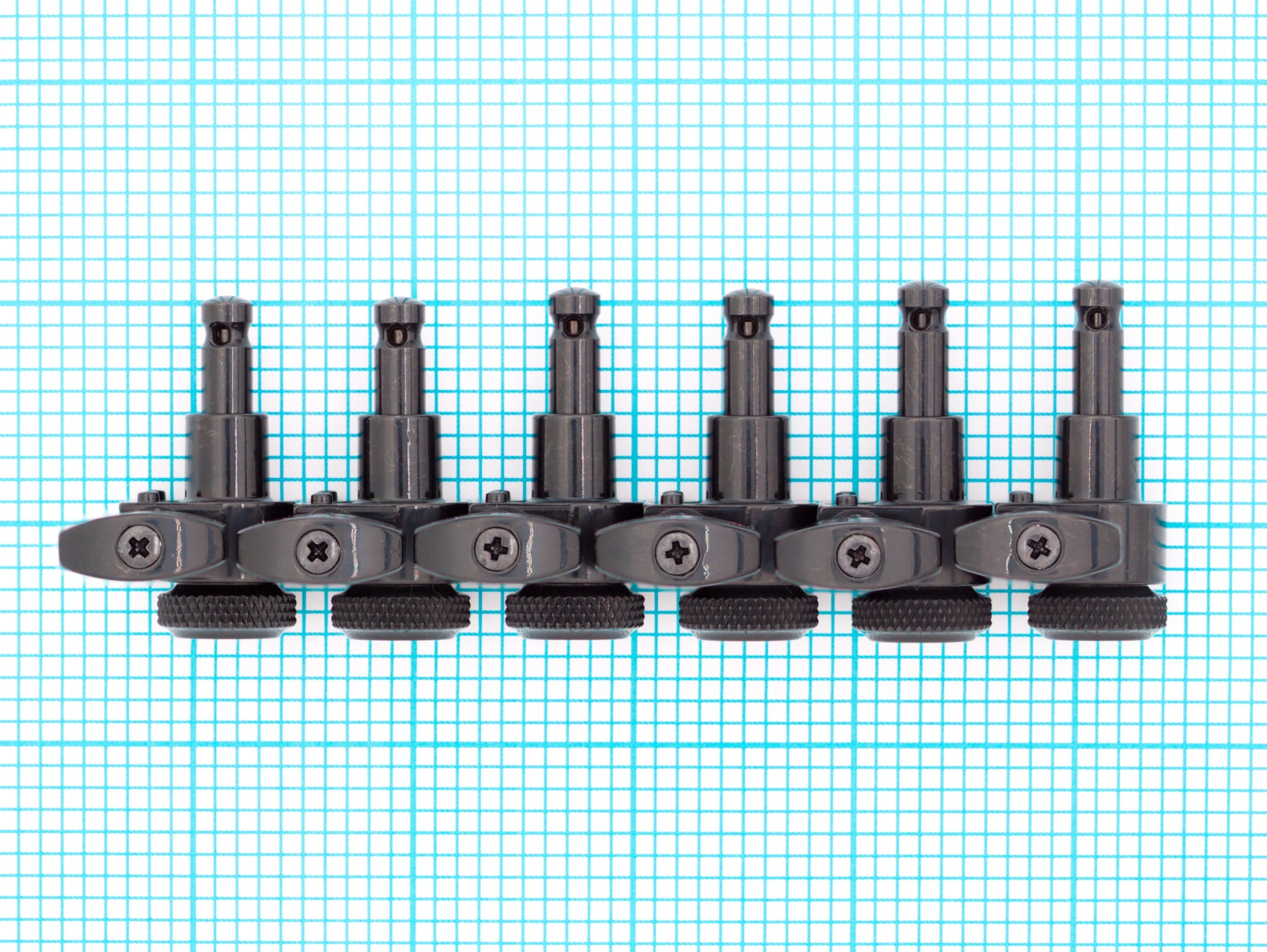 6-In-Line Ratio Electric Locking Machine Heads Staggered Posts (PRL-9721, Select Finish and Button Style) - Graph Tech Guitar Labs
